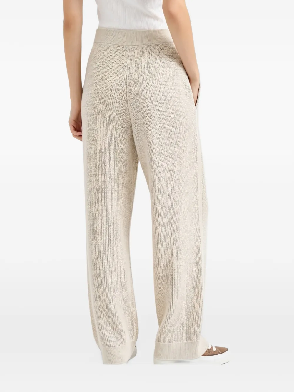Brunello Cucinelli ribbed-knit wide-leg track pants Beige