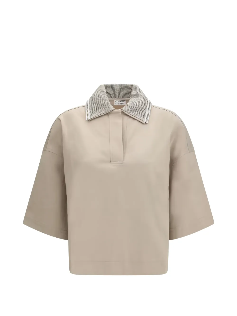 Brunello Cucinelli ribbed-collar boxy polo shirt - Toni neutri