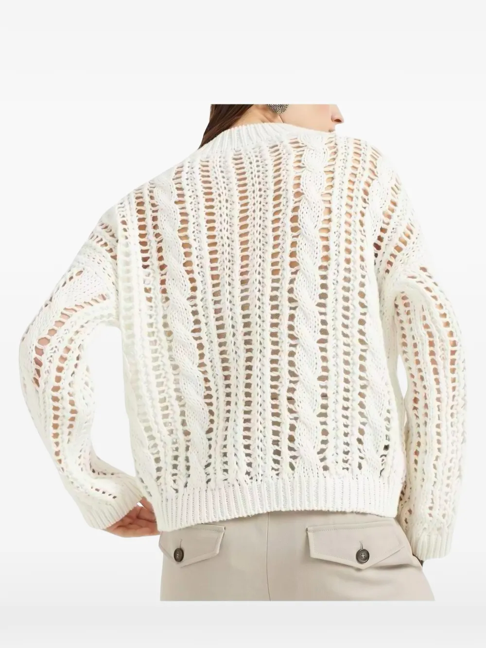Brunello Cucinelli cable-knit open-work sweater Wit