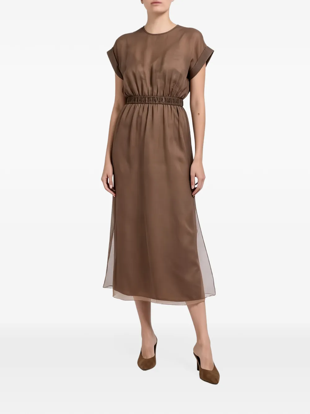 Brunello Cucinelli elasticated-waistband midi dress - Marron Brunello Cucinelli elasticated-waistband midi dress - Marron