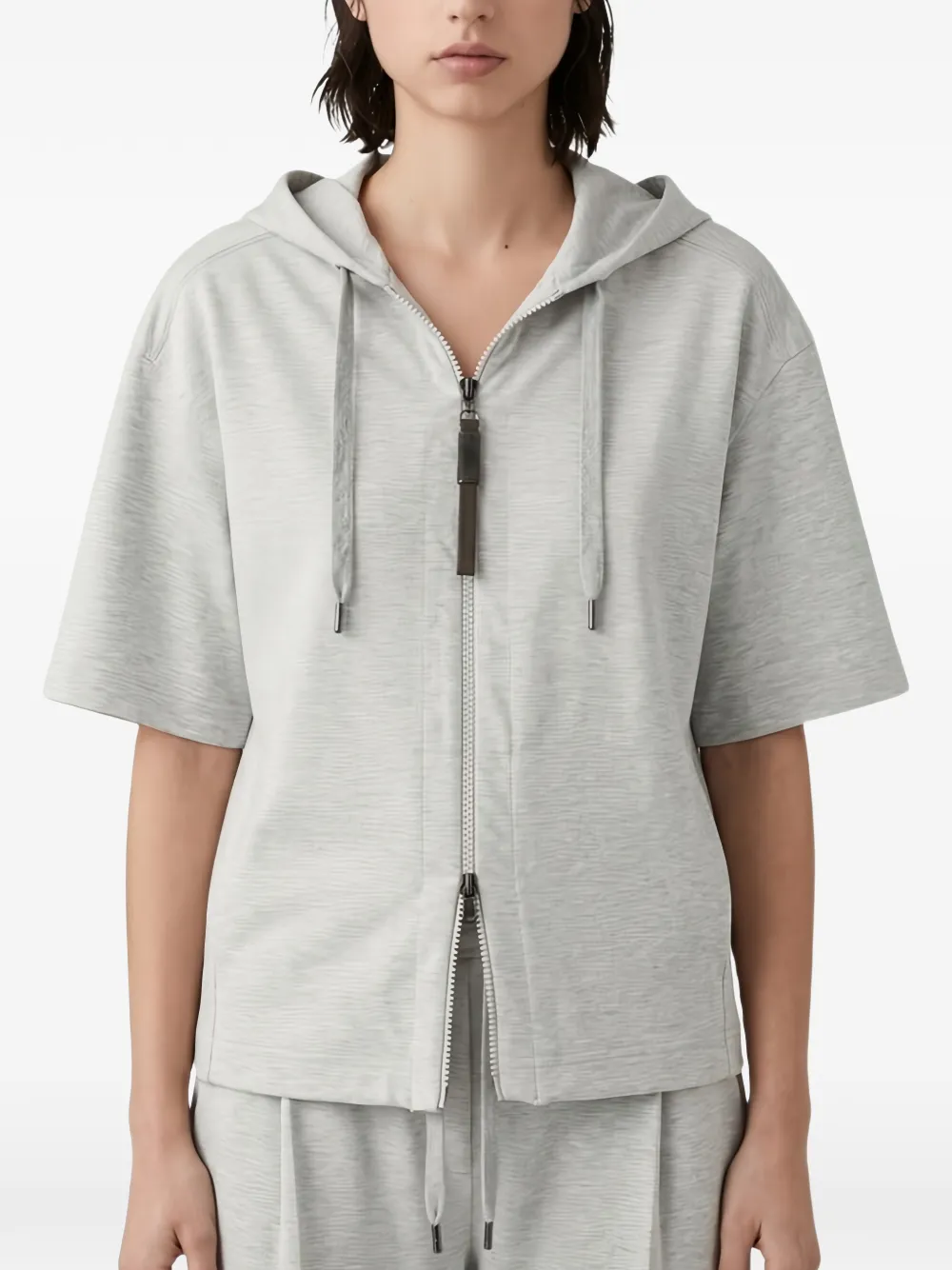 Brunello Cucinelli short-sleeve zip-up hoodie - Gris Brunello Cucinelli short-sleeve zip-up hoodie - Gris