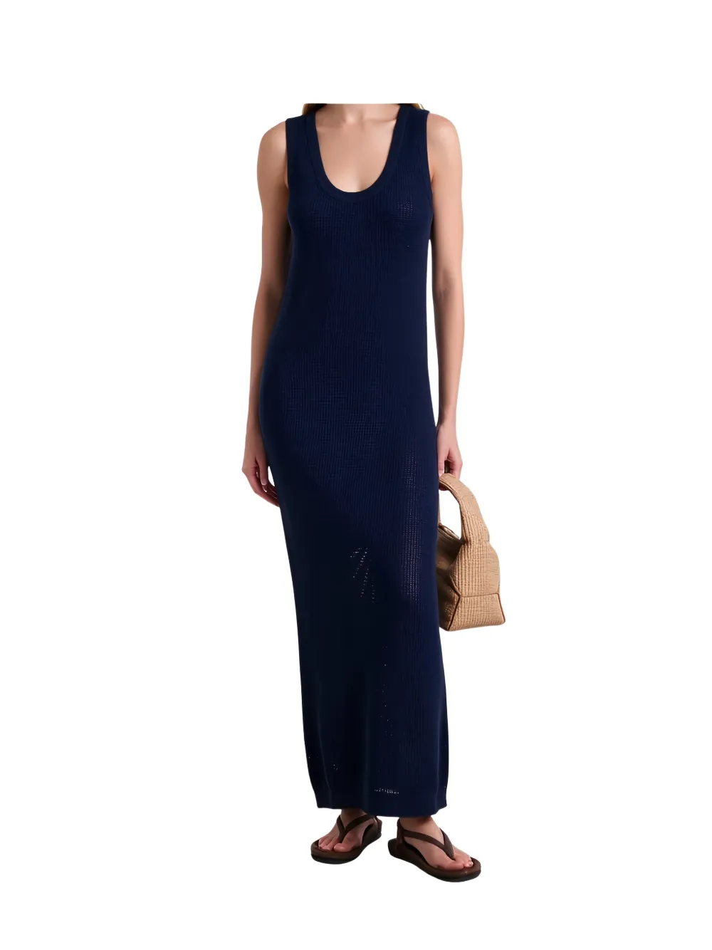 Brunello Cucinelli Opengebreide maxi-jurk met lage ronde hals Blauw