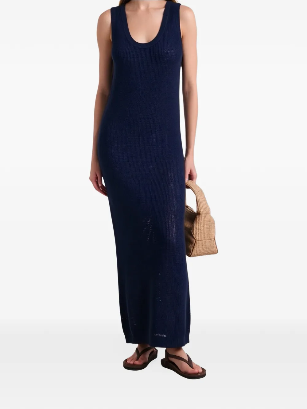 Brunello Cucinelli Opengebreide maxi-jurk met lage ronde hals Blauw