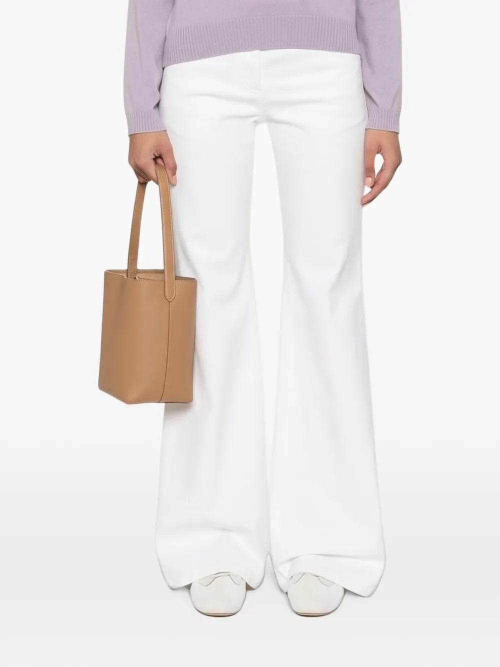 Brunello Cucinelli logo-patch flared trousers - Bianco