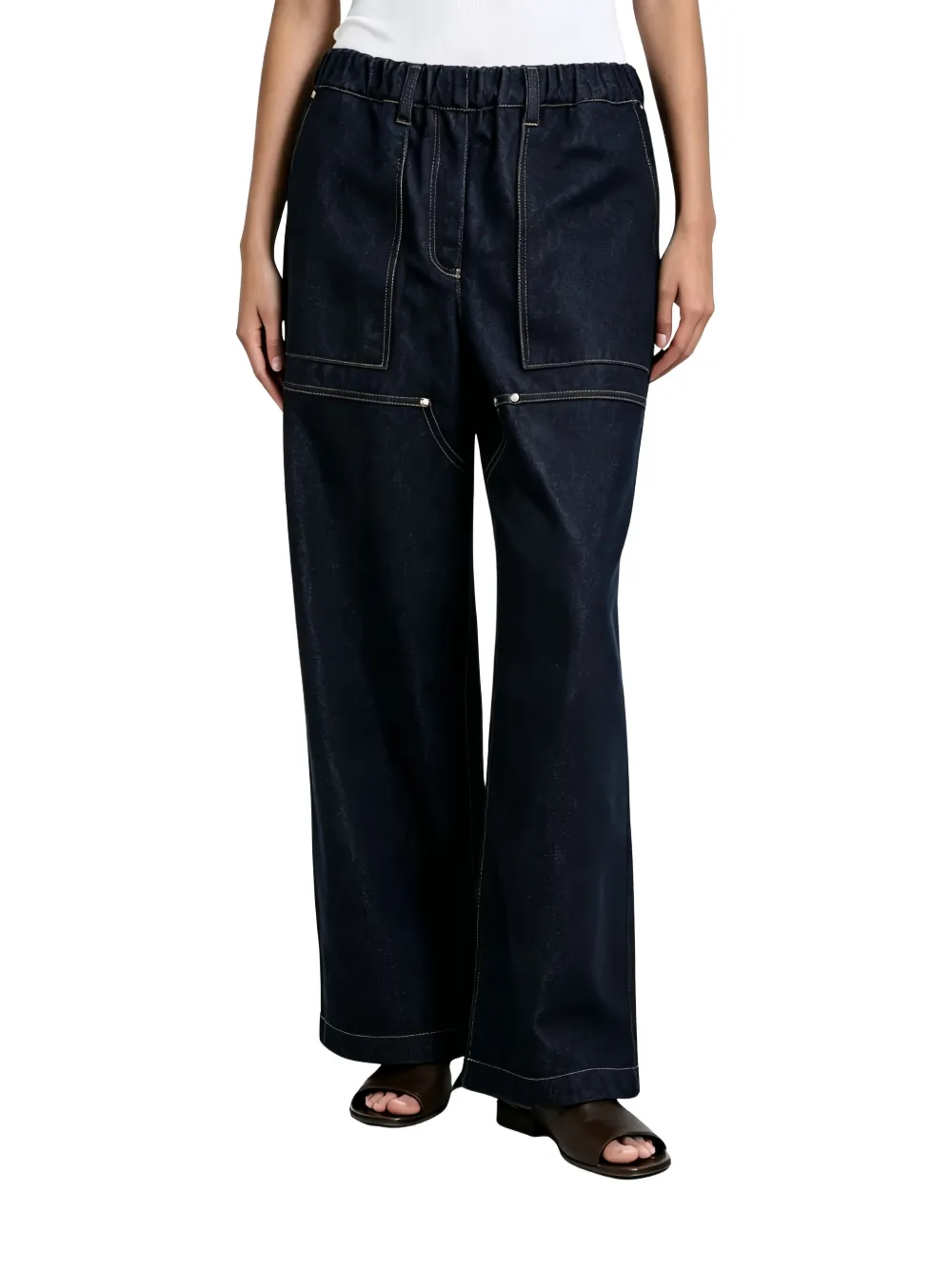 Brunello Cucinelli elasticated-waistband contrast-stitched jeans Blauw