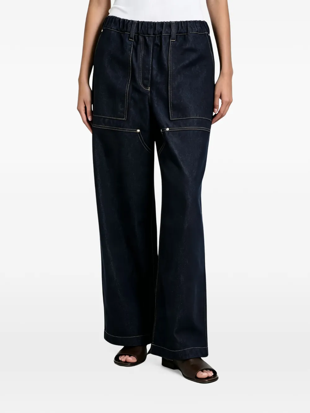 Brunello Cucinelli elasticated-waistband contrast-stitched jeans Blauw