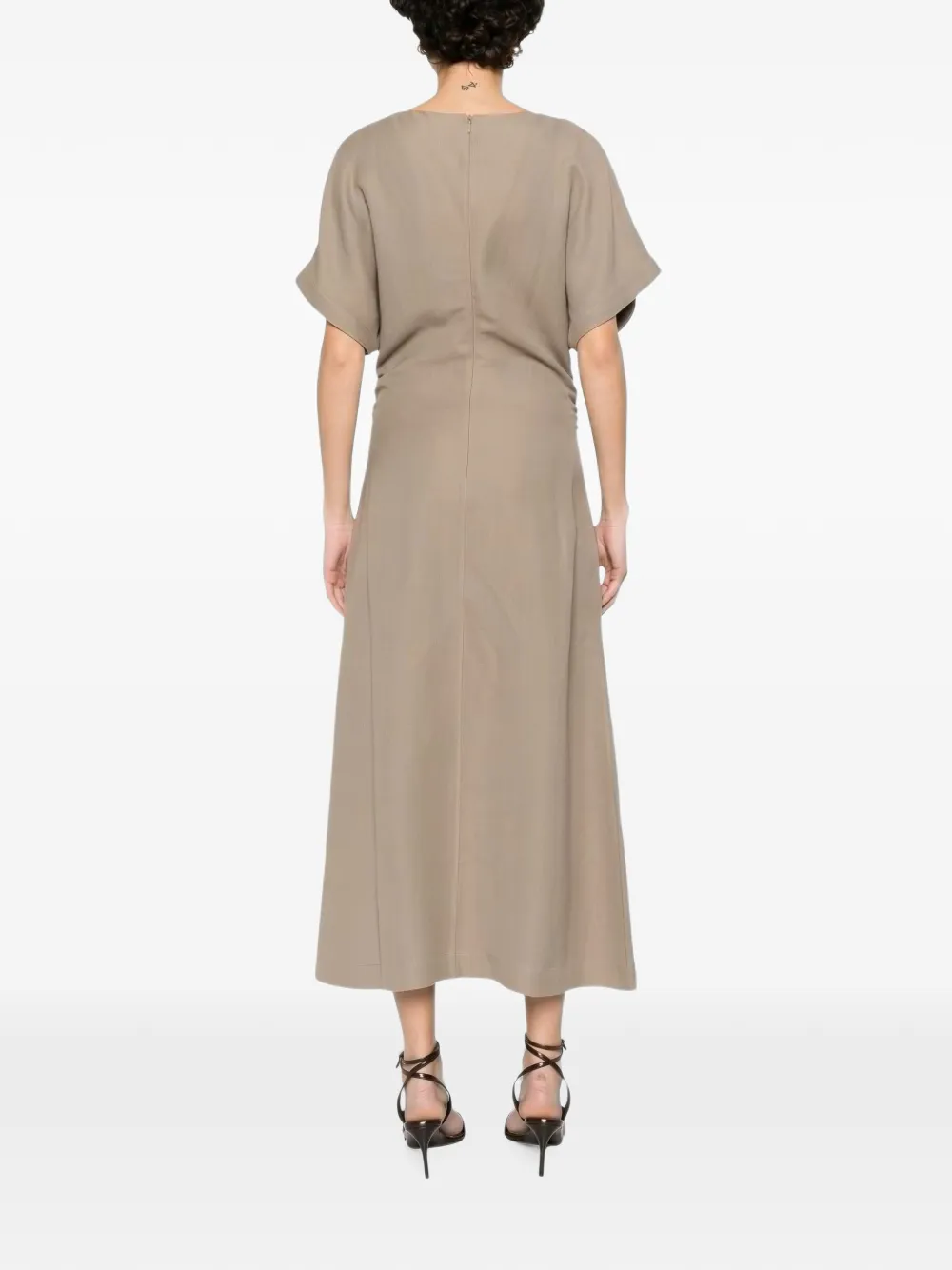 Brunello Cucinelli monili-trim V-neck midi dress Beige