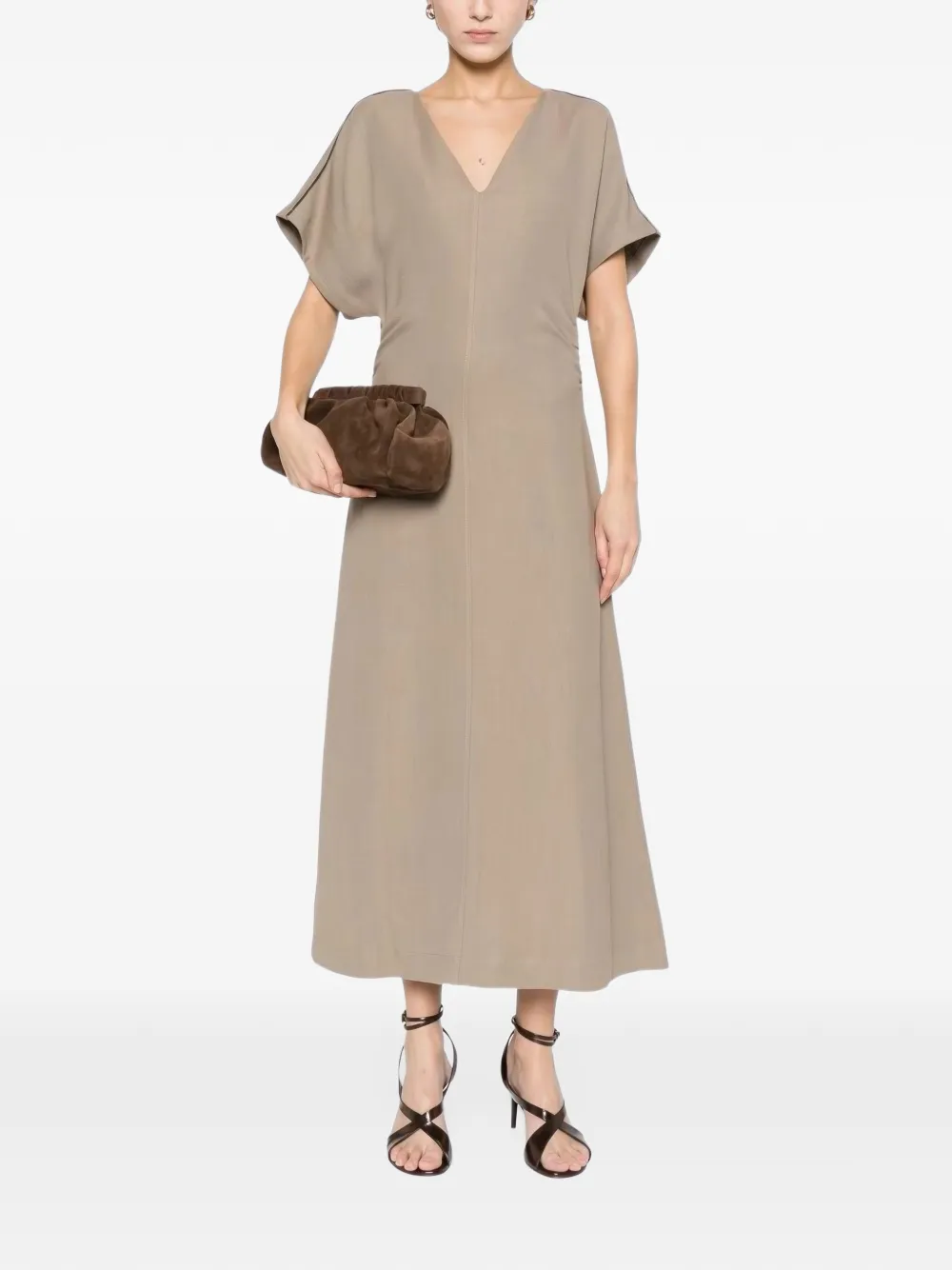 Brunello Cucinelli monili-trim V-neck midi dress - Toni neutri