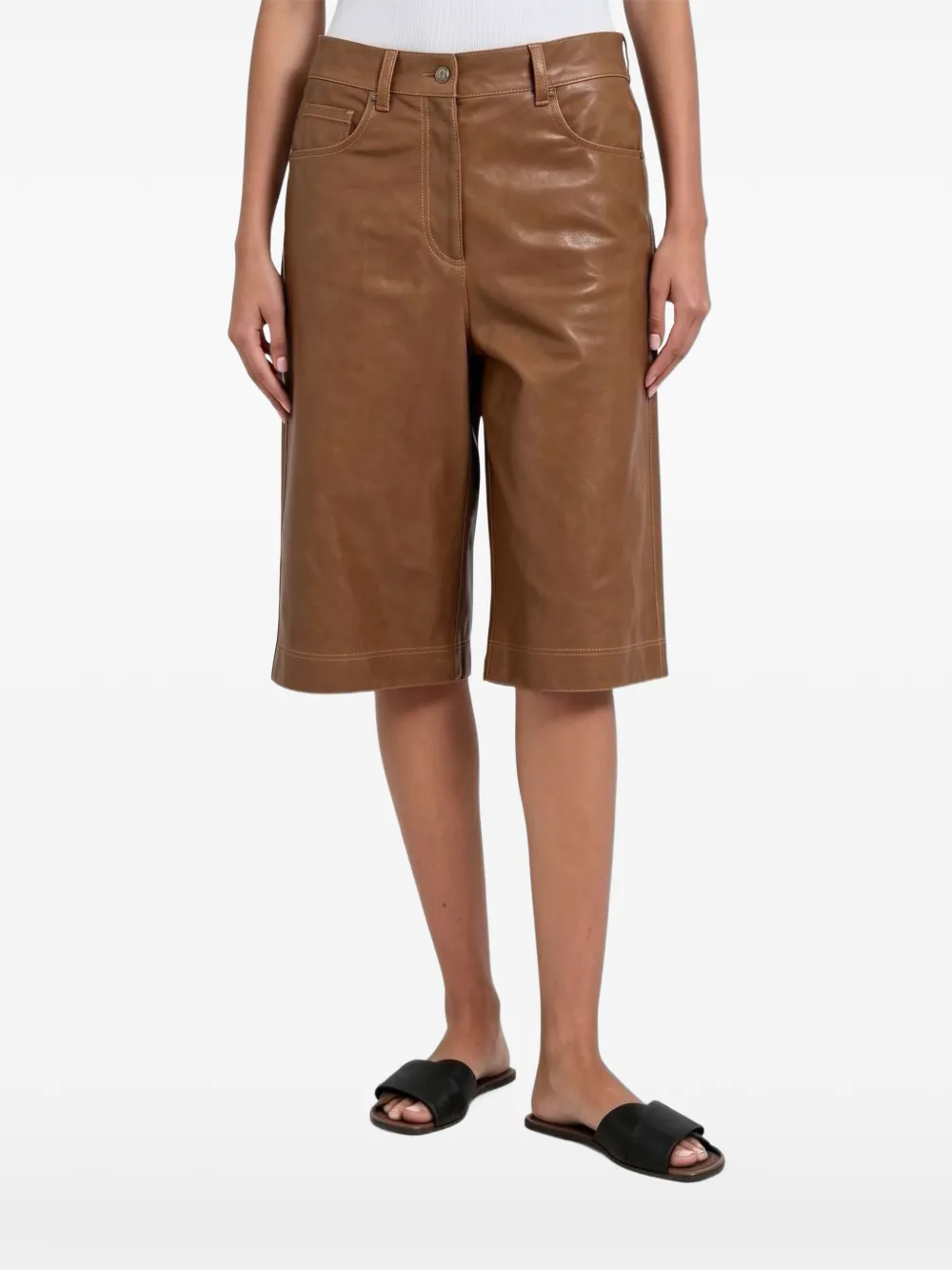 Brunello Cucinelli Leren shorts Bruin