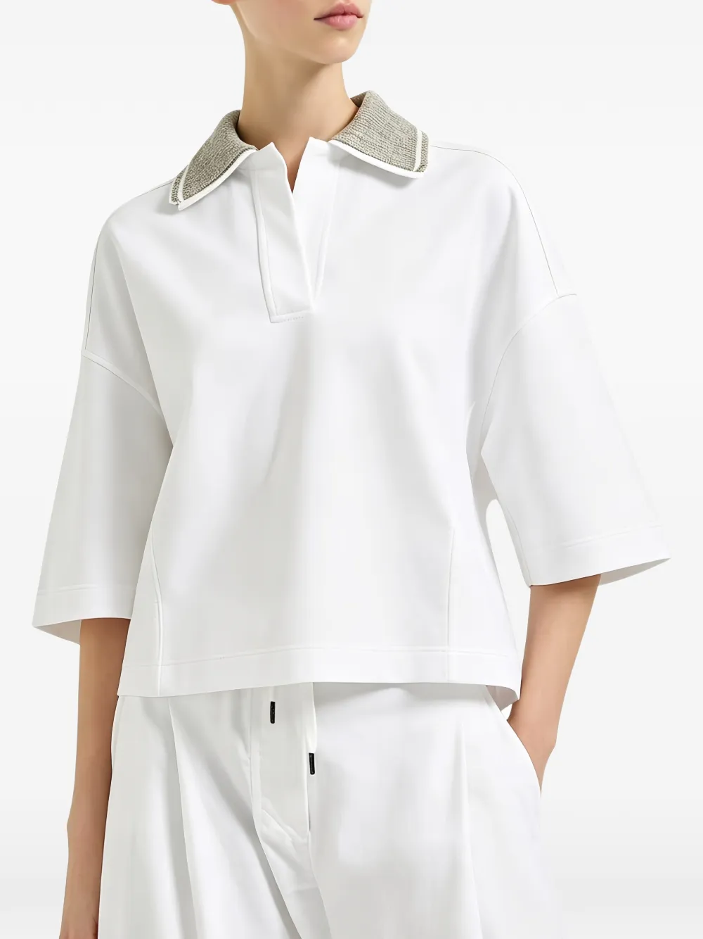Brunello Cucinelli monili-trim polo top - Bianco