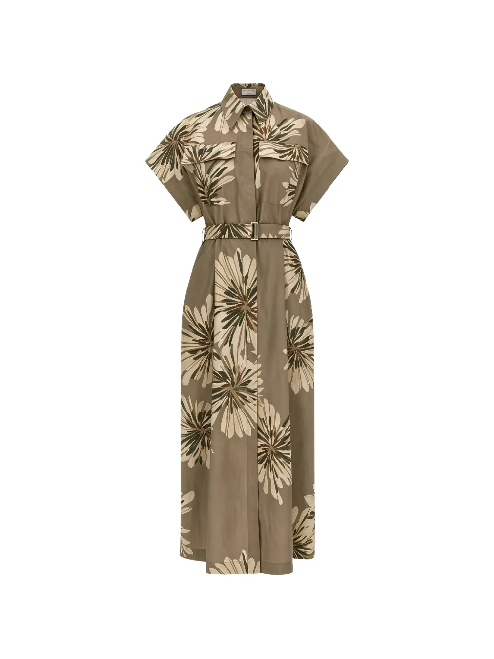 Brunello Cucinelli floral-print belted midi shirt dress - Vert Brunello Cucinelli floral-print belted midi shirt dress - Vert