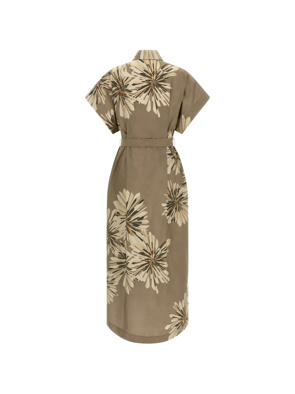 Brunello Cucinelli Midi-blousejurk met ceintuur en bloemenprint Groen