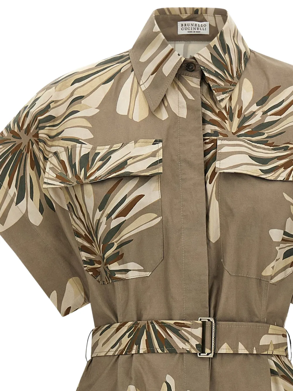 Brunello Cucinelli Midi-blousejurk met ceintuur en bloemenprint Groen