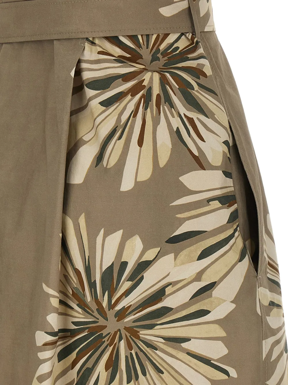 Brunello Cucinelli Midi-blousejurk met ceintuur en bloemenprint Groen