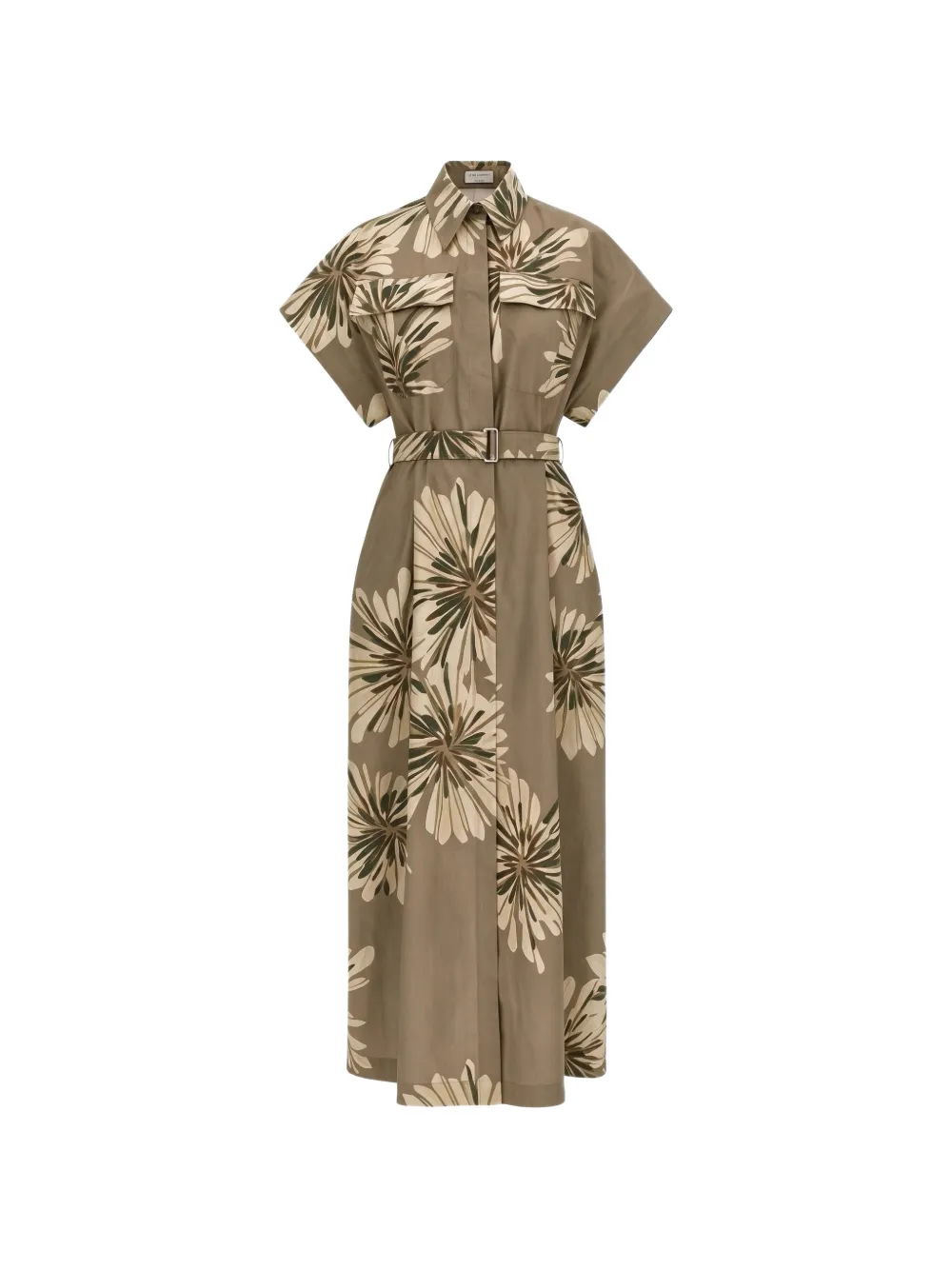 Brunello Cucinelli Midi-blousejurk met ceintuur en bloemenprint Groen