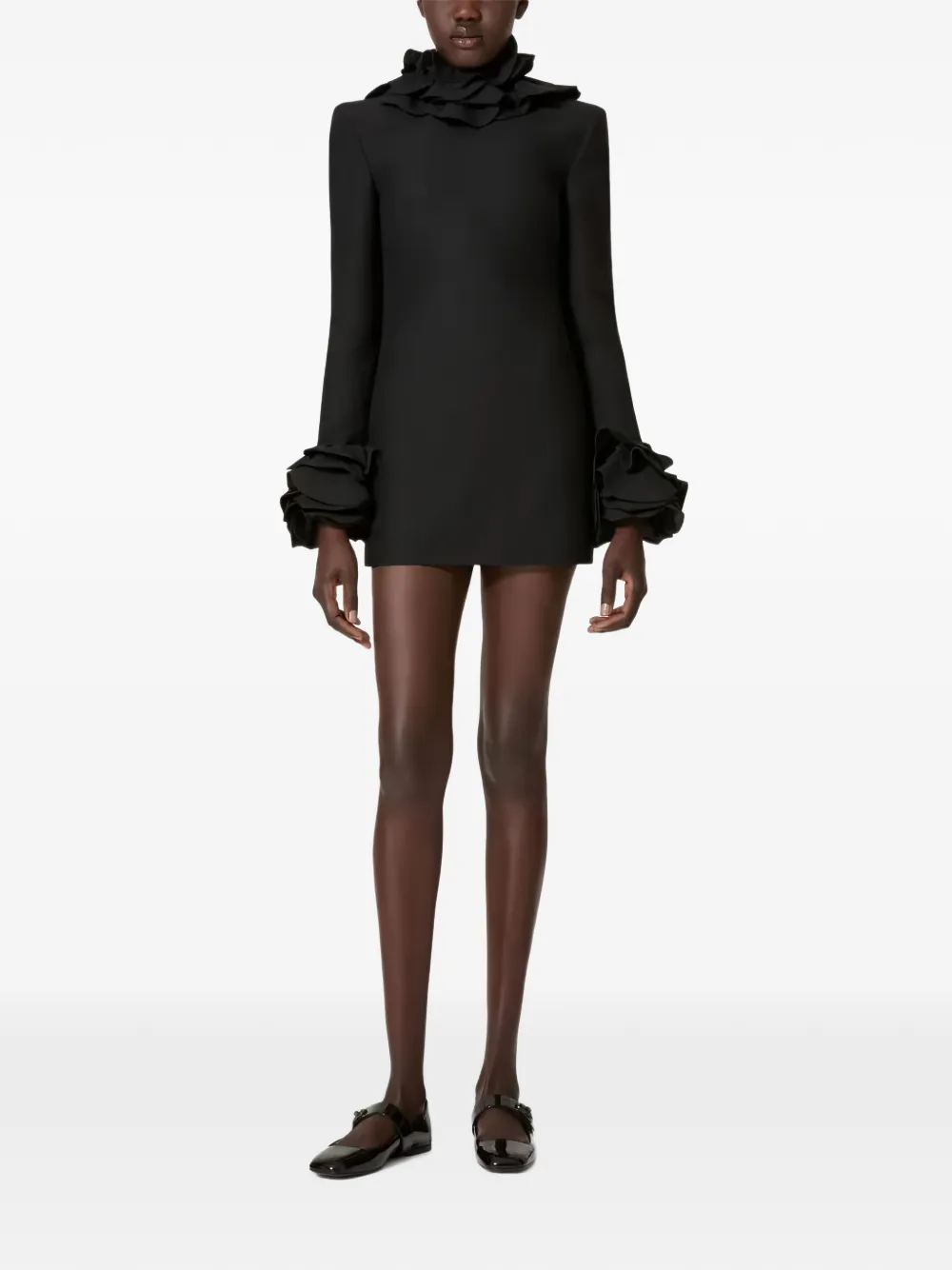 Valentino Garavani ruffled long-sleeve mini dress - Noir Valentino Garavani ruffled long-sleeve mini dress - Noir