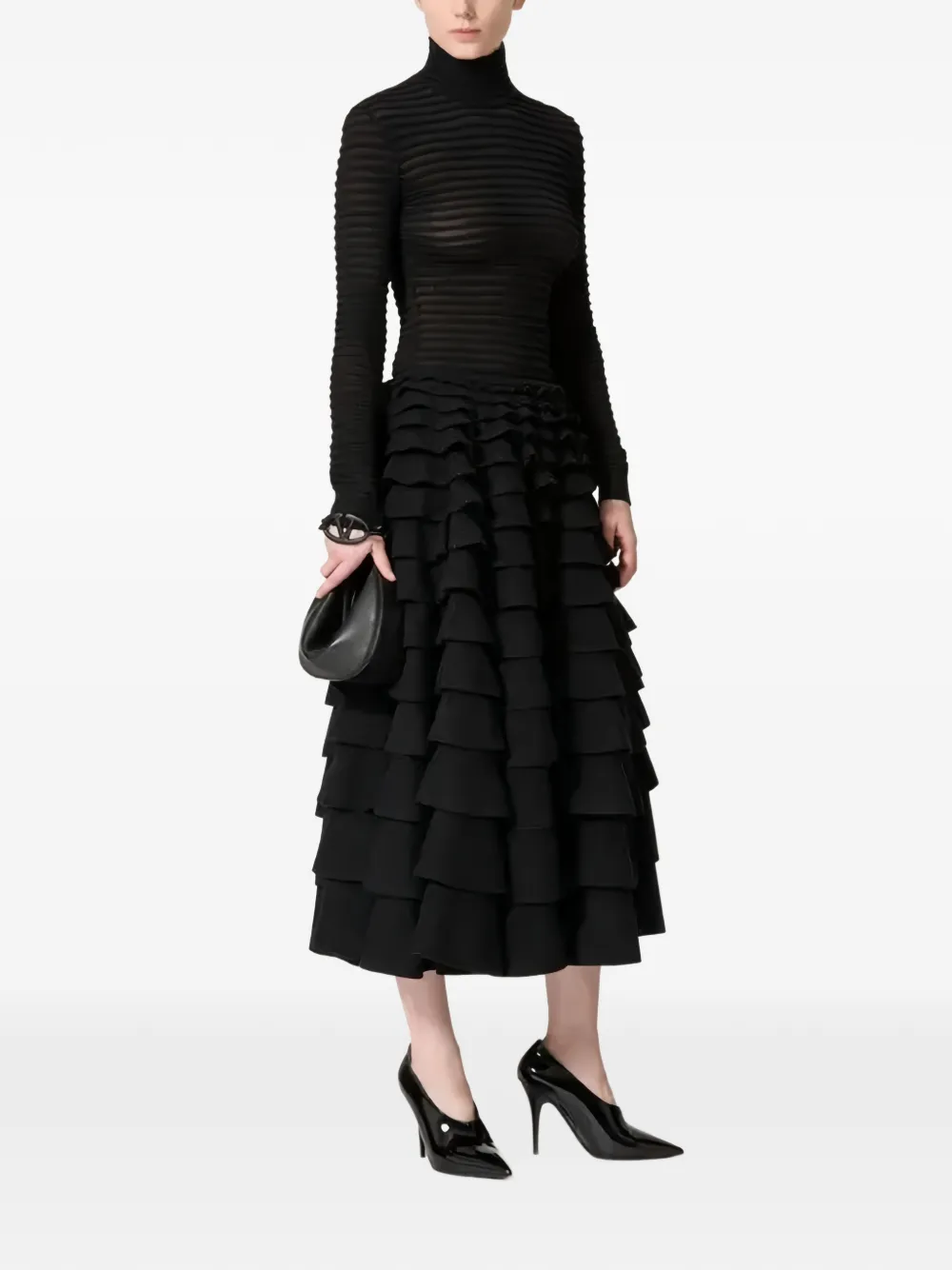 Valentino Garavani Midi-rok met ruches Zwart