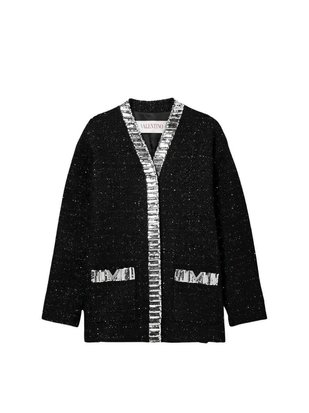 Valentino Garavani Metallic tweed jack met verfraaiing Zwart