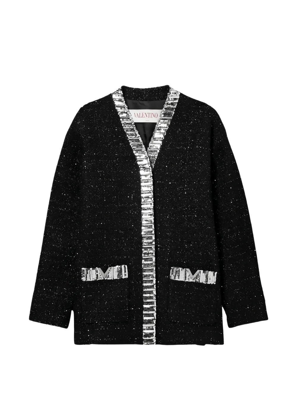 Valentino Garavani embellished metallic-tweed jacket - Noir