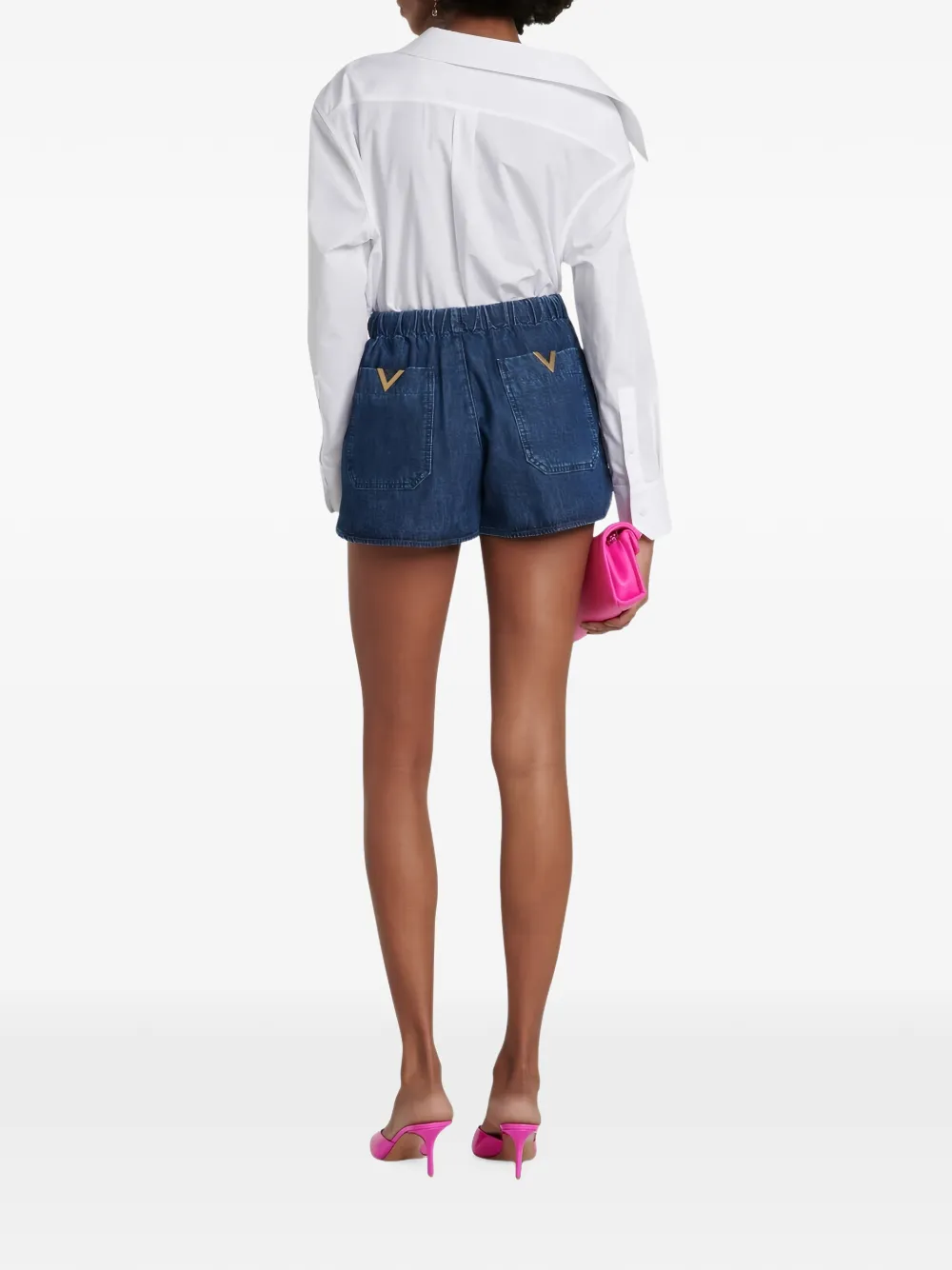 Valentino Garavani VLogo wollen mini-shorts van chambray Blauw