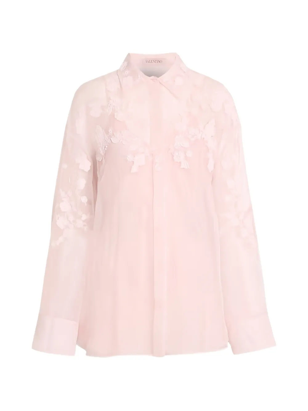 Valentino Garavani floral-appliqué silk-chiffon shirt - Rose Valentino Garavani floral-appliqué silk-chiffon shirt - Rose