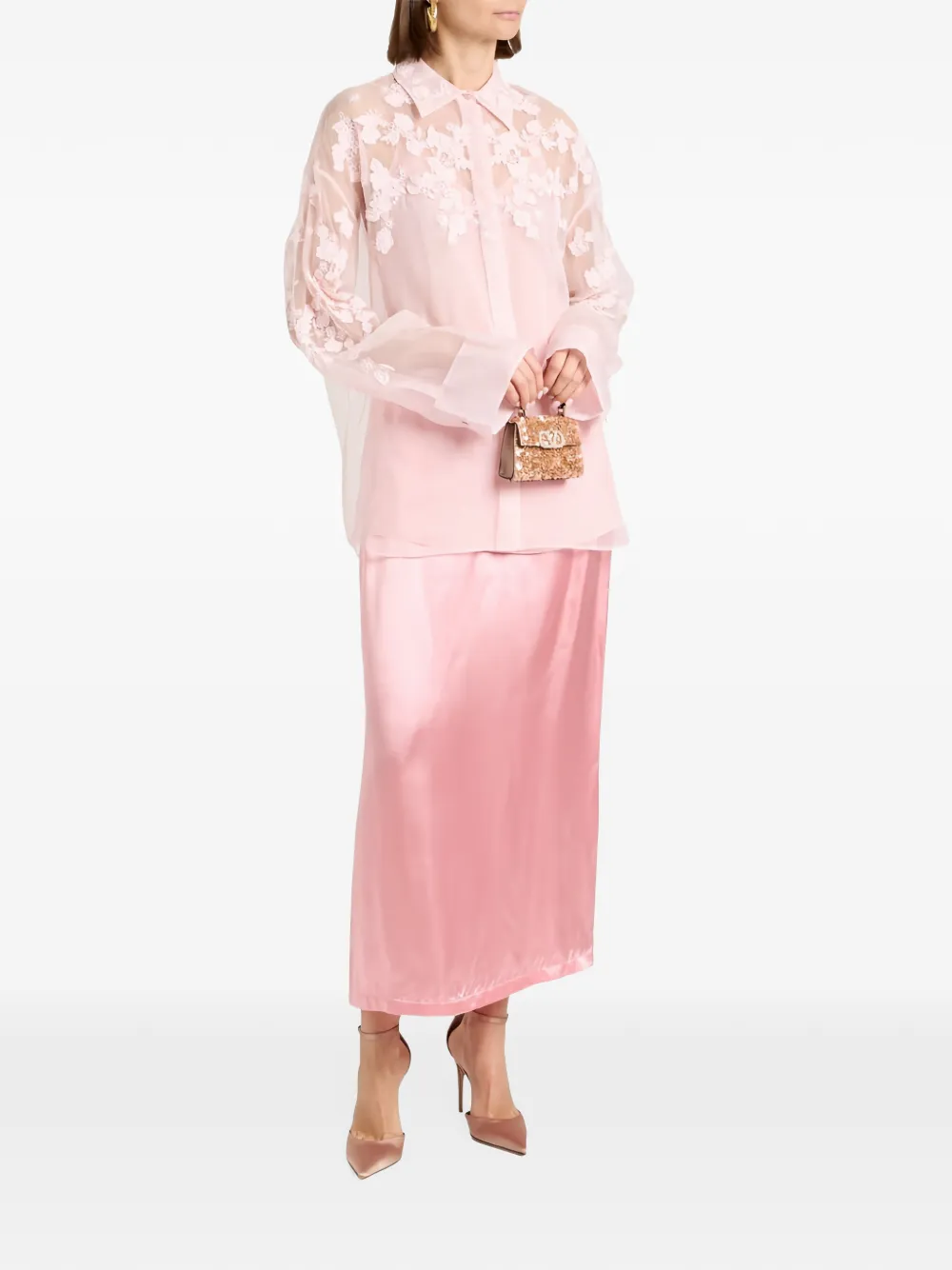 Valentino Garavani Zijden chiffon blouse met bloemapplicatie Roze