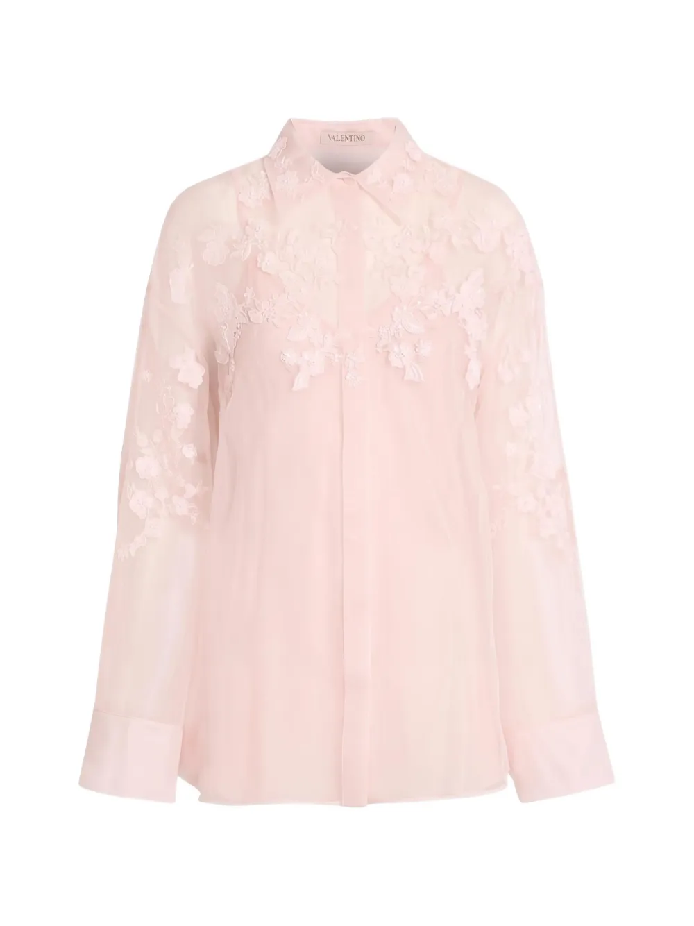 Valentino Garavani floral-appliqué silk-chiffon shirt - Rosa