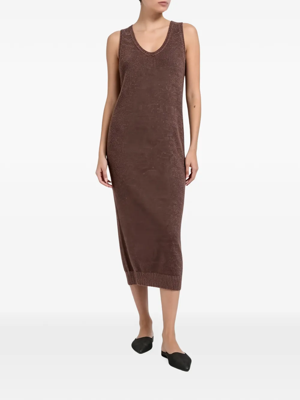 Brunello Cucinelli sleeveless V-neck midi dress - Marron Brunello Cucinelli sleeveless V-neck midi dress - Marron