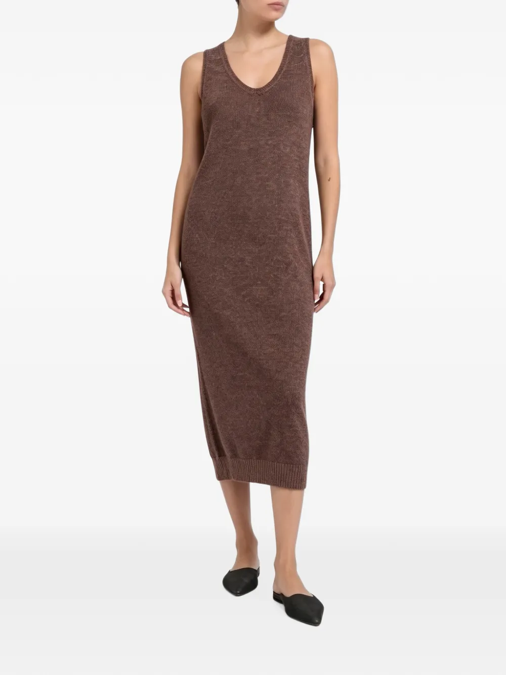 Brunello Cucinelli Midi-jurk met V-hals Bruin