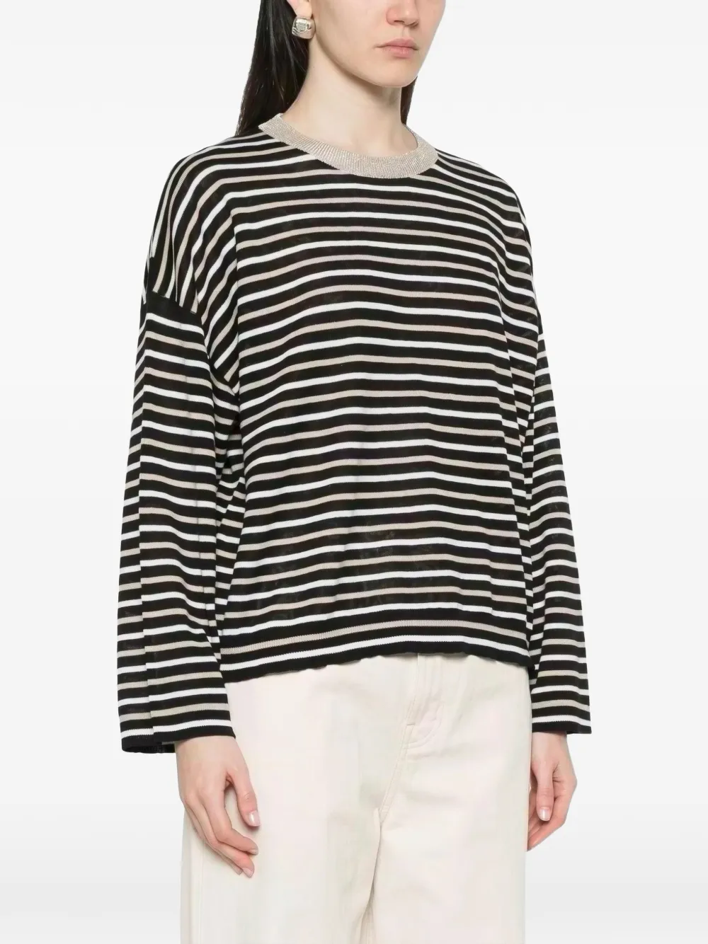 Brunello Cucinelli striped long-sleeve sweater - Schwarz