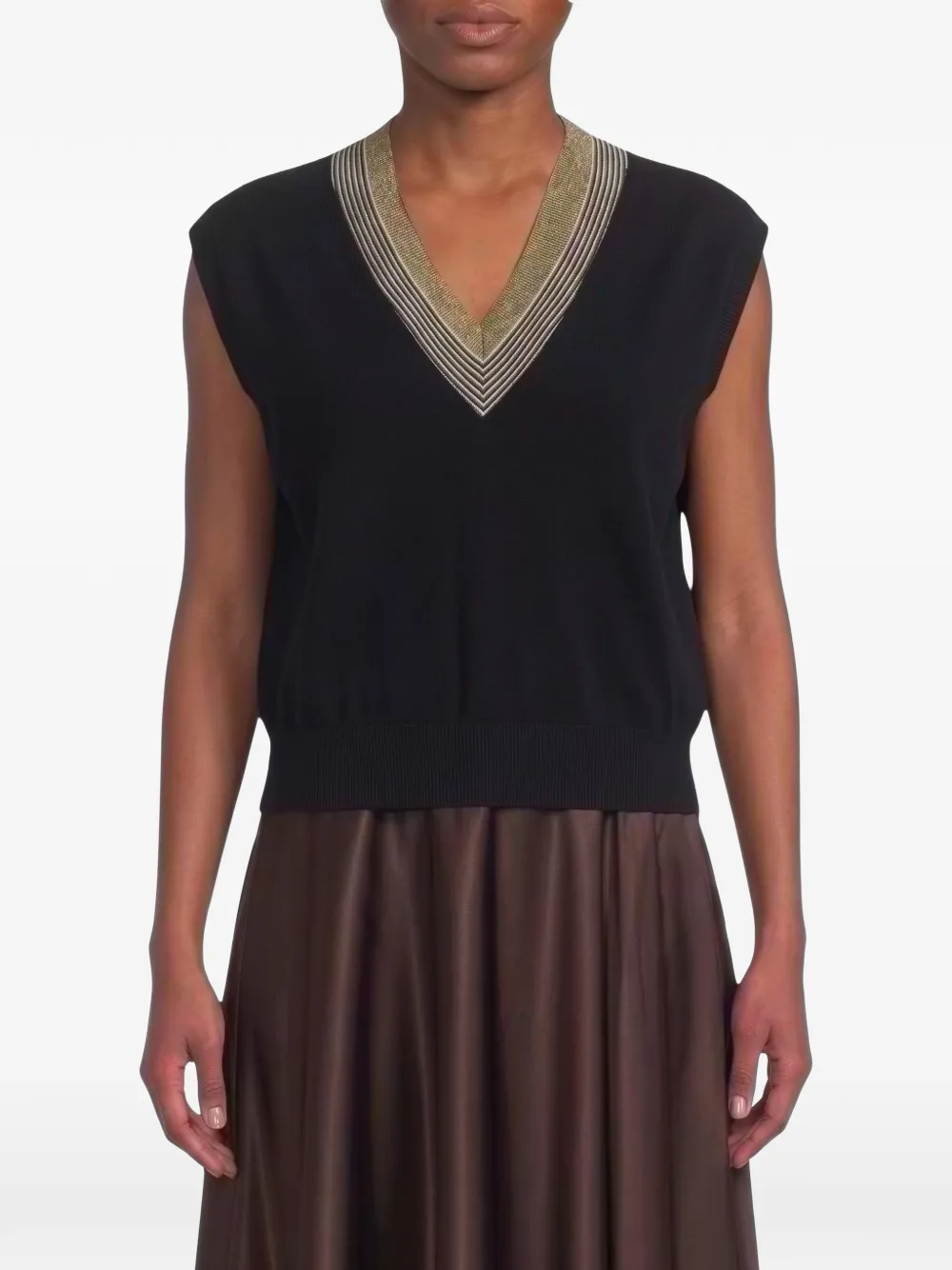 Brunello Cucinelli striped V-neck sweater vest - Black