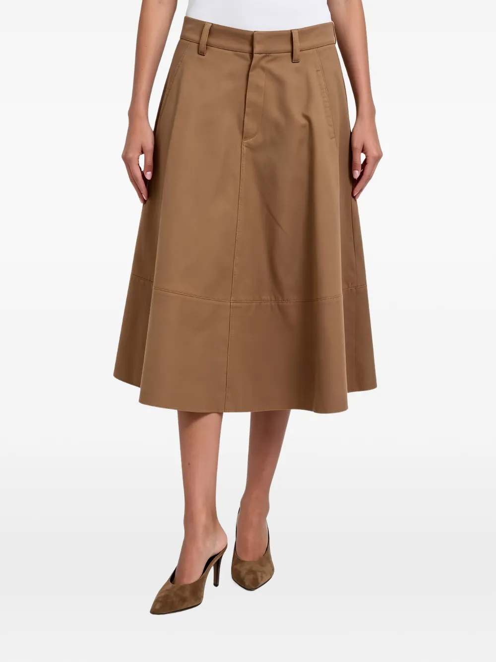Brunello Cucinelli panelled midi A-line skirt - Marron