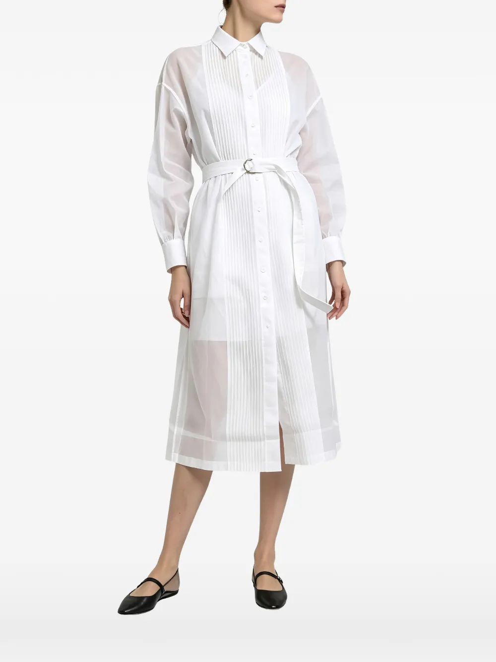 Brunello Cucinelli pleated belted shirt dress - Blanc Brunello Cucinelli pleated belted shirt dress - Blanc