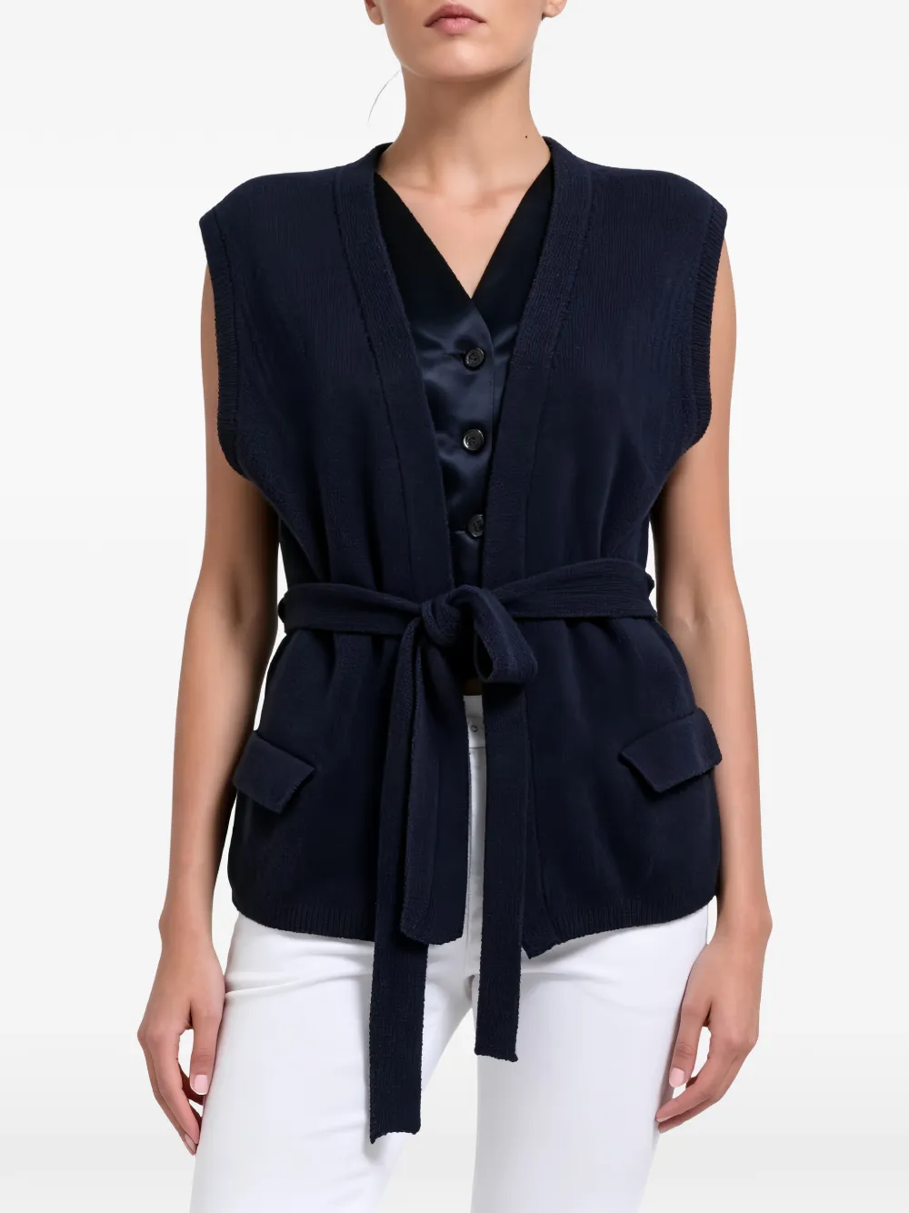 Brunello Cucinelli belted sleeveless cardigan - Bleu Brunello Cucinelli belted sleeveless cardigan - Bleu