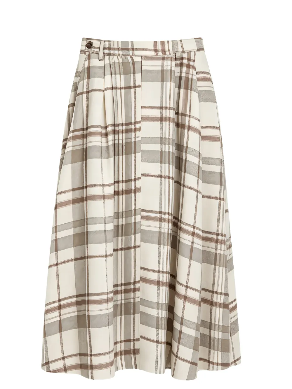 Brunello Cucinelli check-print pleated midi skirt Beige
