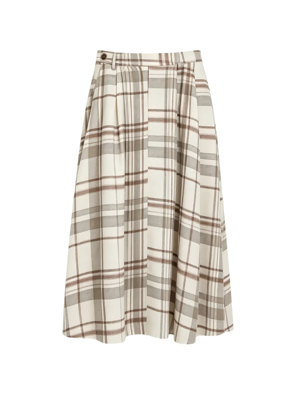 Brunello Cucinelli check-print pleated midi skirt - Nude