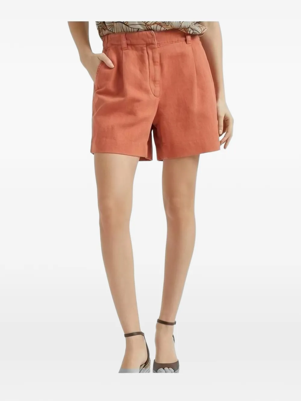 Brunello Cucinelli pleated elasticated-waist shorts - Orange