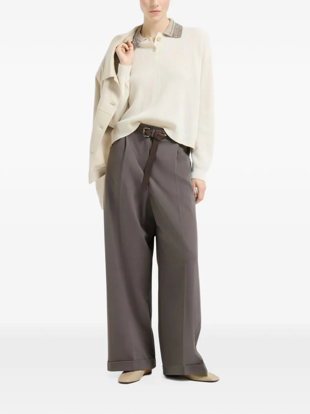 Brunello Cucinelli pleated wide-leg trousers Grijs
