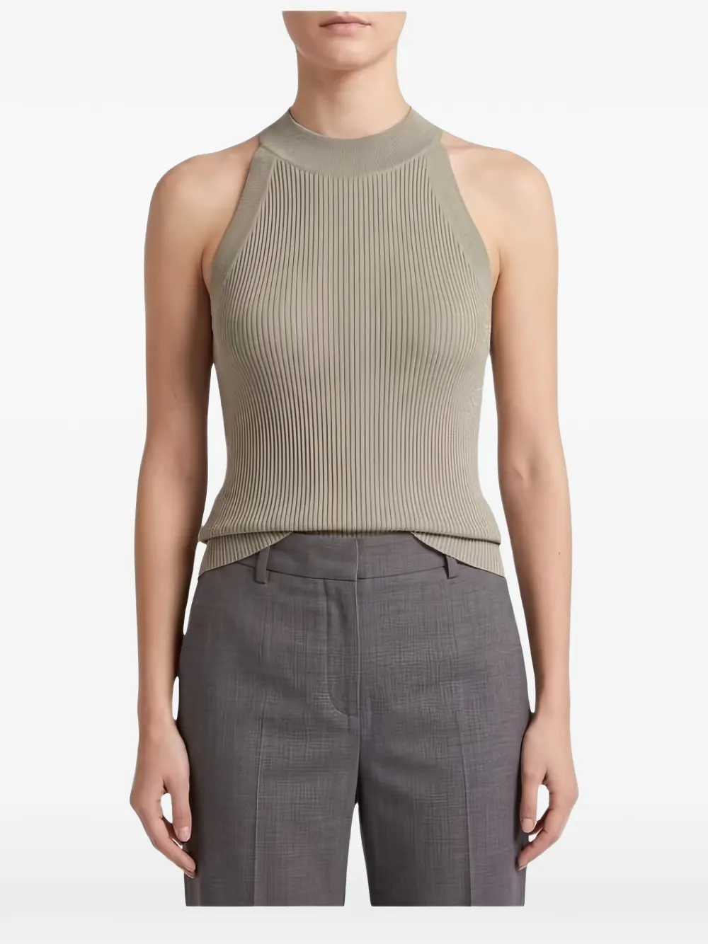 Brunello Cucinelli ribbed-knit halterneck tank top - Vert