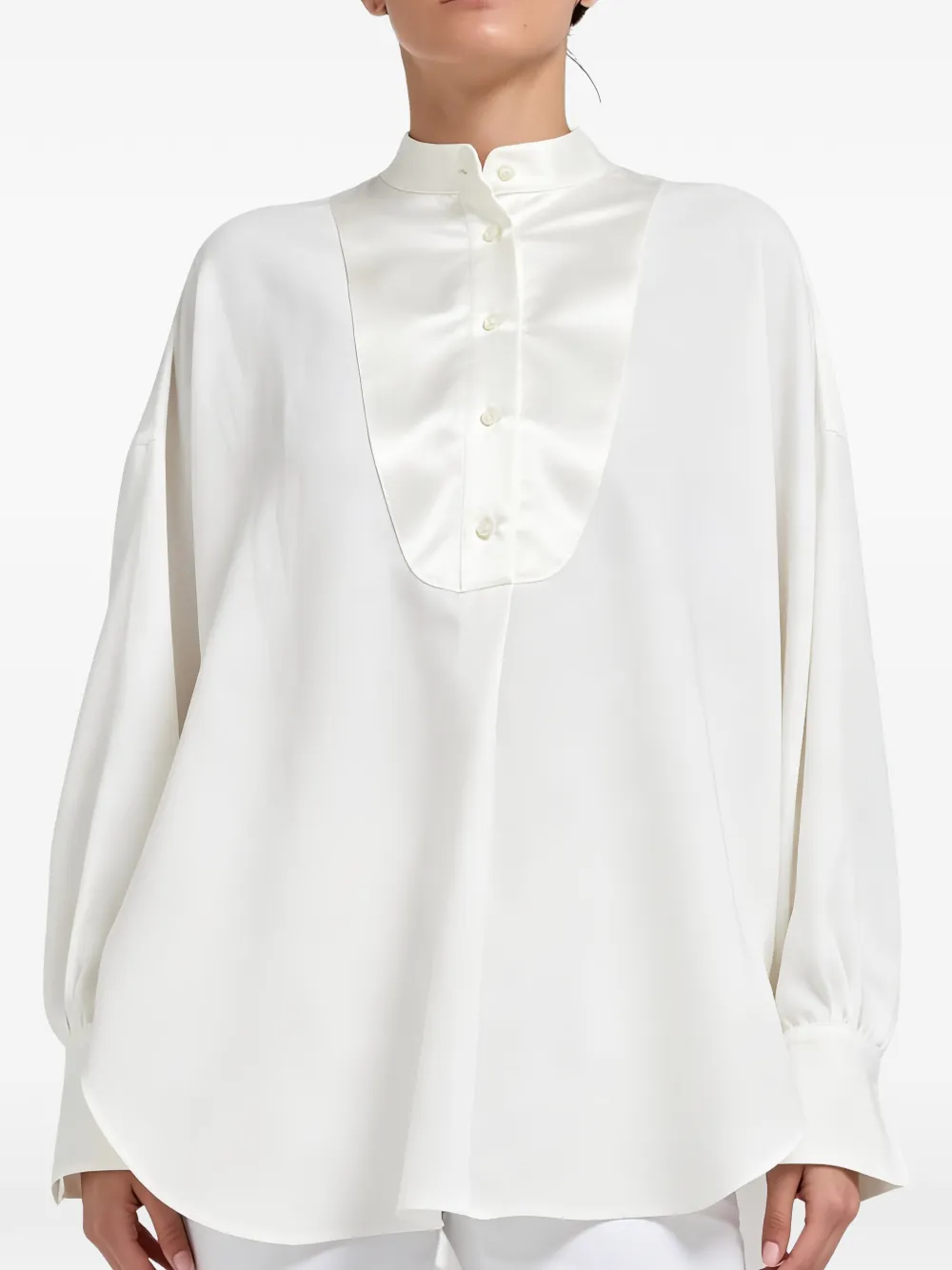Brunello Cucinelli bib-panel band-collar shirt - Blanc Brunello Cucinelli bib-panel band-collar shirt - Blanc