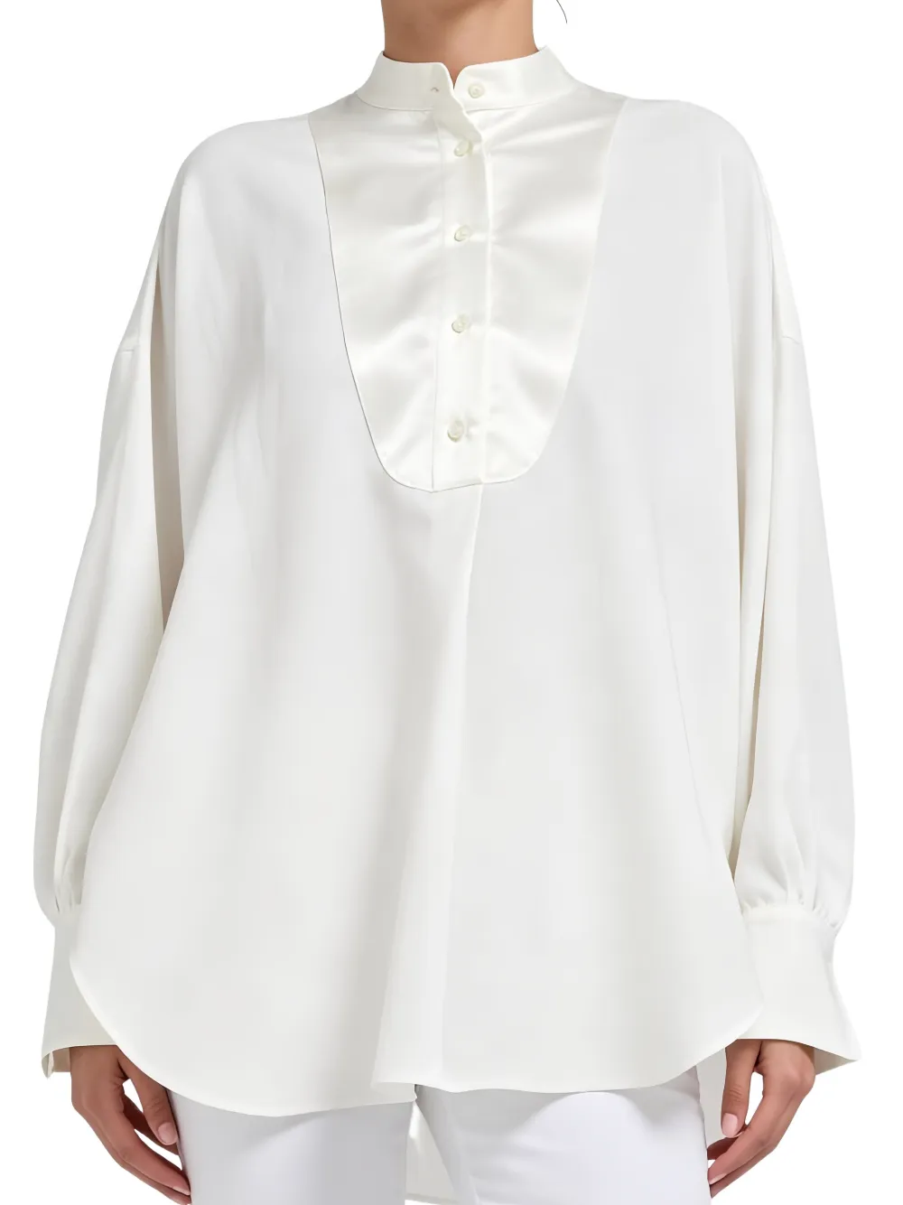 Brunello Cucinelli Blouse met band-kraag en slabbetje Wit