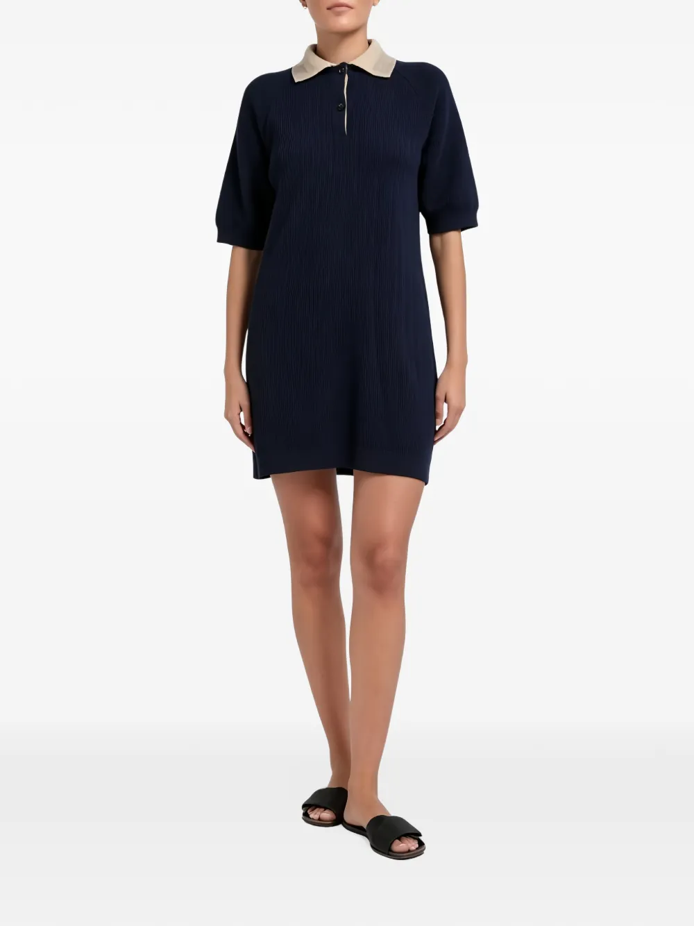 Brunello Cucinelli ribbed-knit polo mini dress - Bleu Brunello Cucinelli ribbed-knit polo mini dress - Bleu