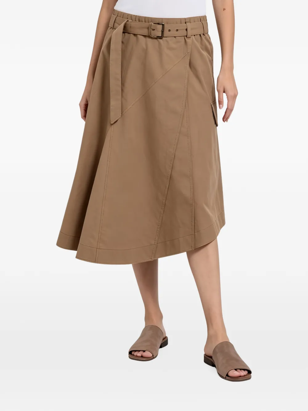 Brunello Cucinelli belted wrap midi skirt - Marron