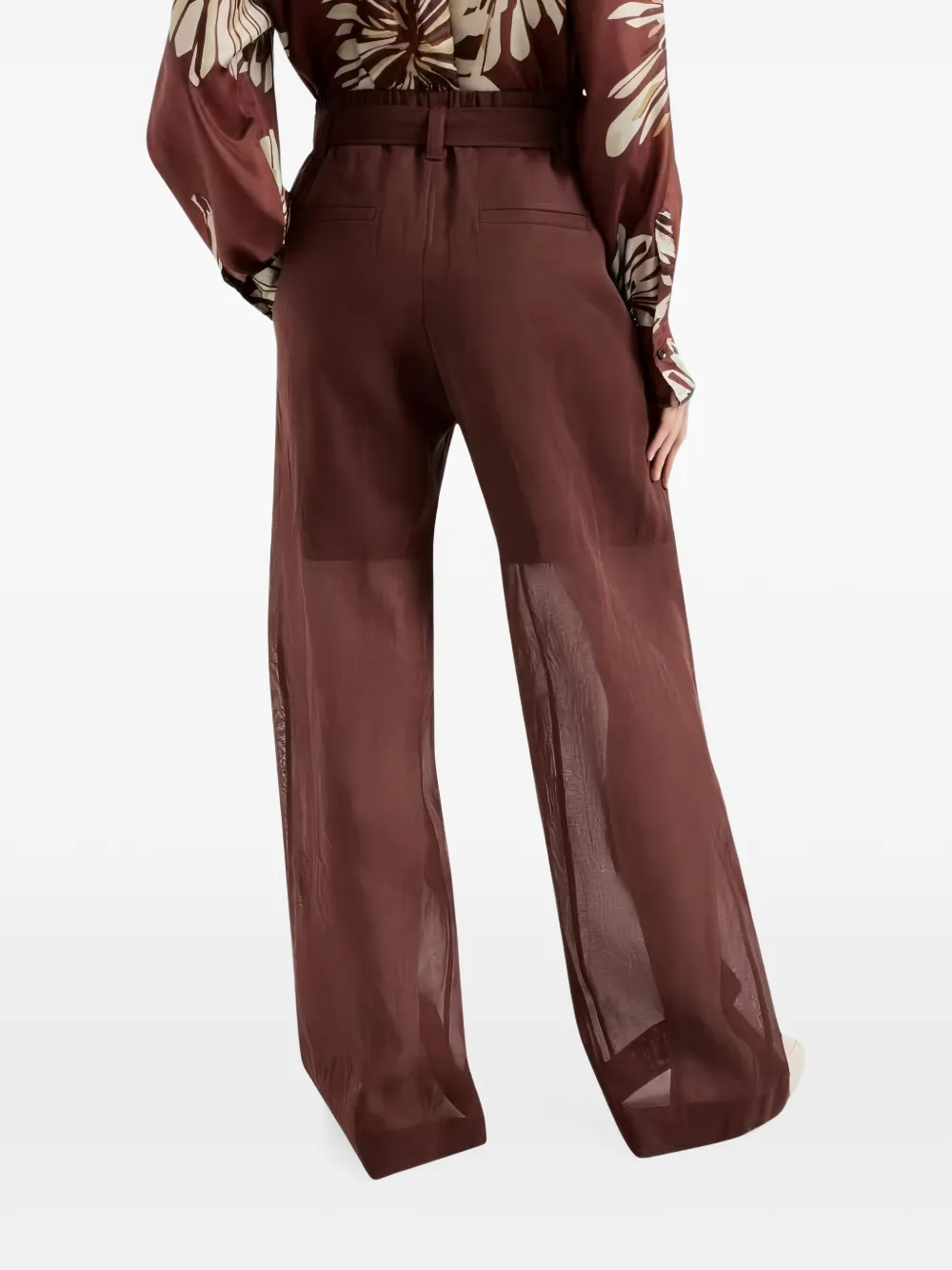 Brunello Cucinelli Broek met doorzichtig vlak en ceintuur Bruin