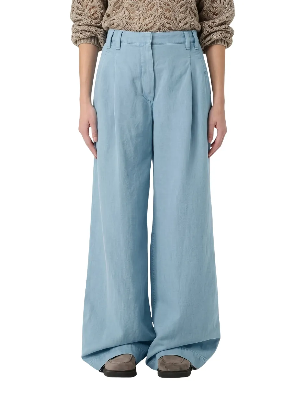 Brunello Cucinelli Plooibroek met wijde pijpen Blauw