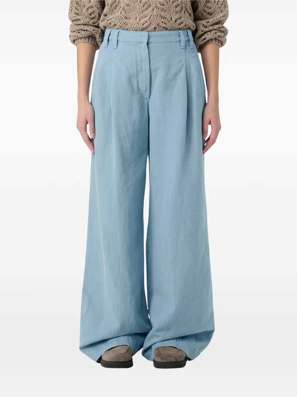 Brunello Cucinelli Plooibroek met wijde pijpen Blauw