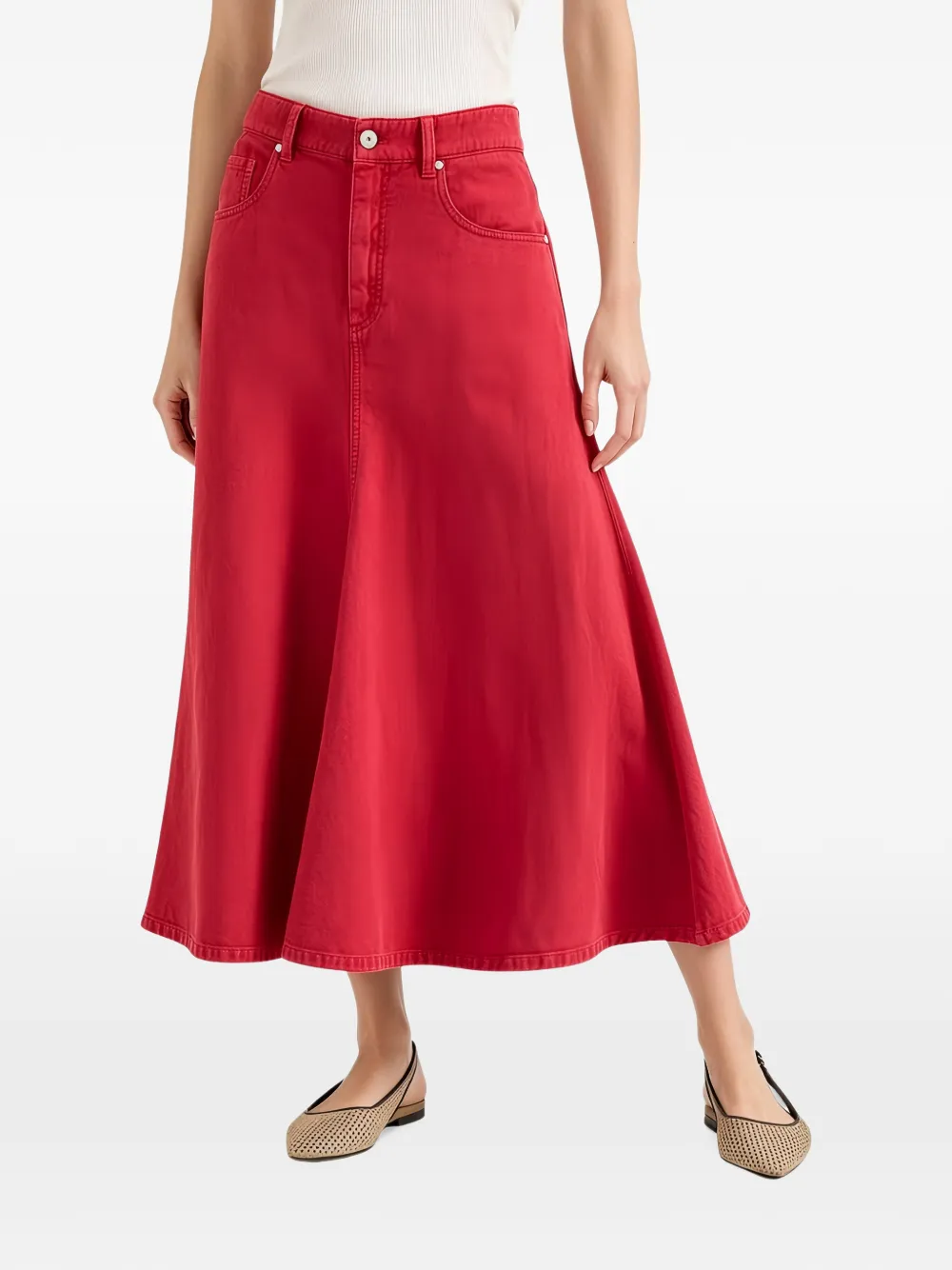 Brunello Cucinelli high-waisted A-line midi skirt - Rouge