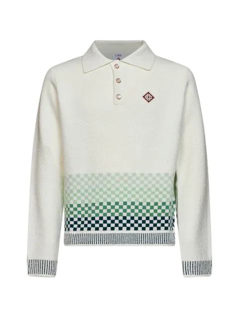 Casablanca checkerboard-knit long-sleeve polo shirt