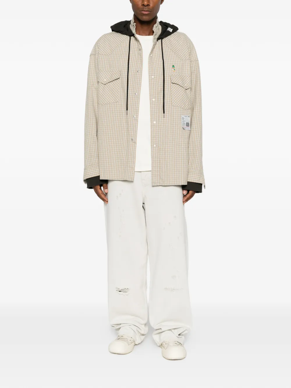 Maison MIHARA YASUHIRO check-pattern hooded shirt jacket Beige