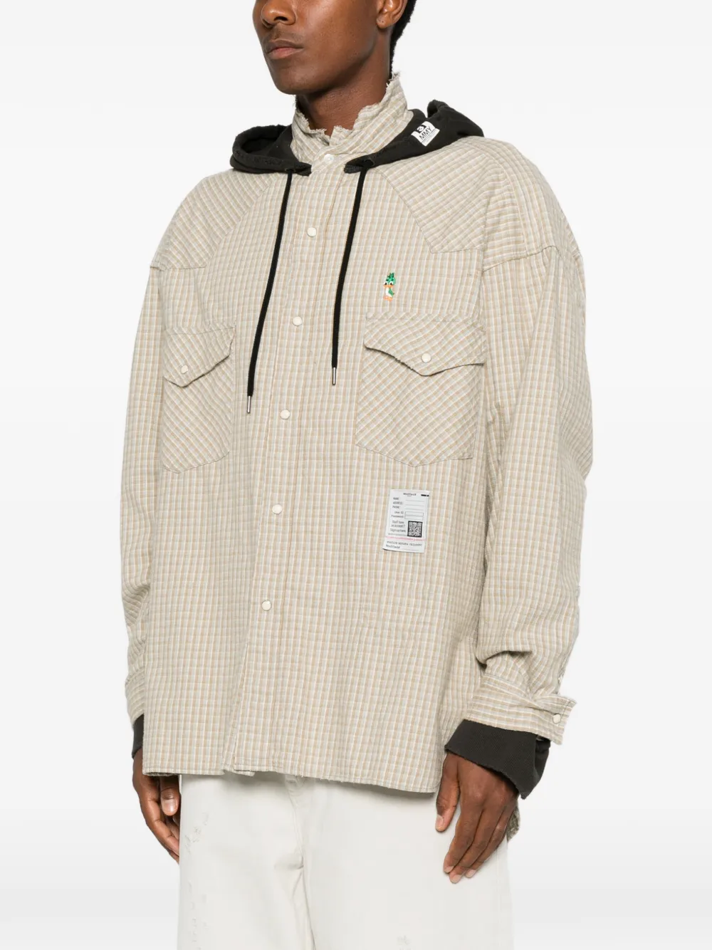 Maison MIHARA YASUHIRO check-pattern hooded shirt jacket Beige